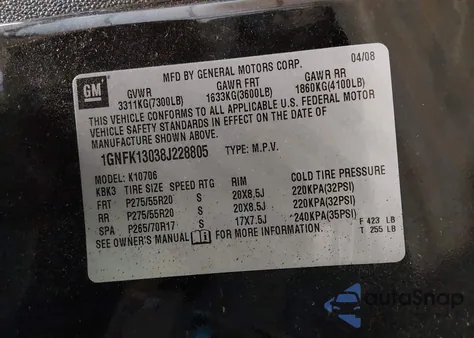 2008 Chevrolet Tahoe Lt from USA, damaged, VIN 1GNFK13038J228805